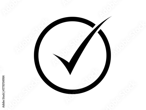 Black checkmark in round circular box. Tick mark, correct icon, yes sign, positive sign, approved icon. Black checkmark ux and ui design uses for app and web. Vector illustration.