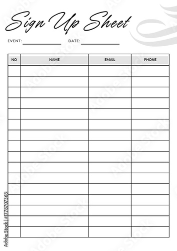 Minimal Event Sign Up Sheet Planner - 1
