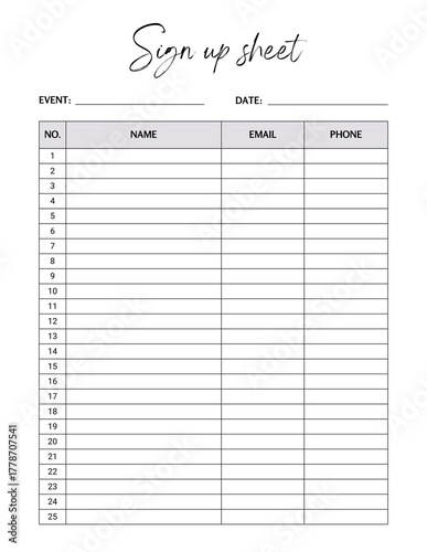 White Minimalist Sign Up Sheet Planner - 1