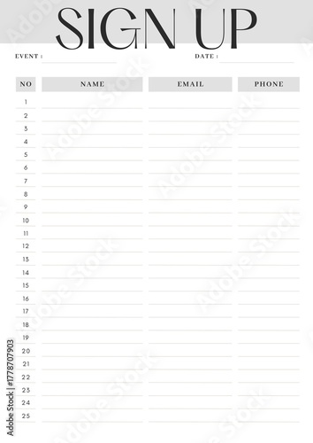 Peach Simple Sign Up Sheet Planner - 1