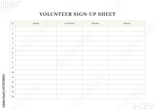 Minimalist White Beige Volunteer Sign Up Sheet - 1