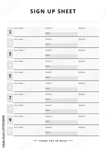 Minimal Event Sign Up Sheet Planner - 1