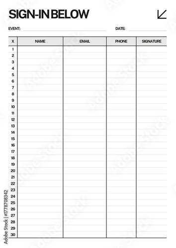 Black and White Minimalist Blank Event Sign-in Form Sheet Document - 1