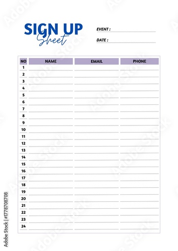 White Minimalist Sign Up Sheet Planner - 1
