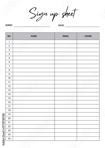 White Minimalist Sign Up Sheet Document - 1