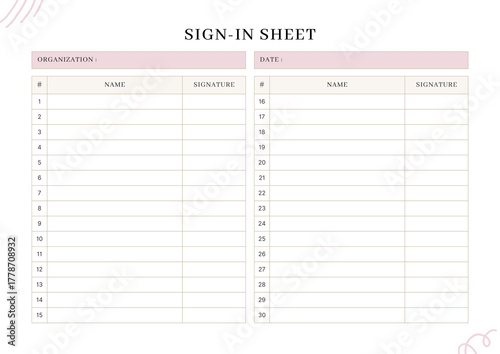Elegant White Beige Sign In Sheet - 1