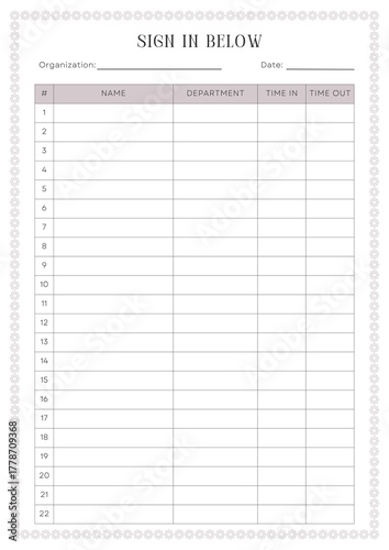 Minimalist Daily Sign In Sheet or Log Planner - 1