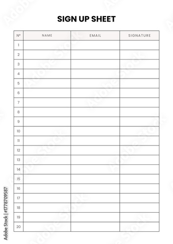 White Minimalist Sign Up Sheet Form A4 Document - 1