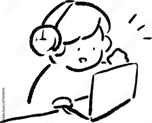 イヤホンでオンライン会議をする人のイラスト