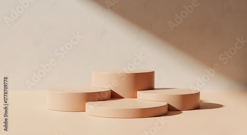 Minimalist display podiums with soft natural light and shadow