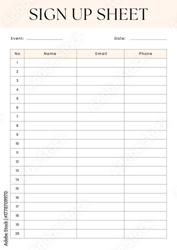 White and Cream Minimalist Sign Up Sheet A4 Form - 1