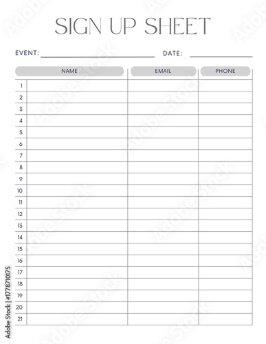 White and Pink Minimalist Sign Sign Up Sheet Planner - 1
