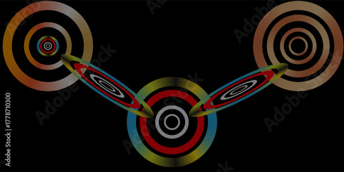 Realistic 3D Metal Circle Frames: Gold, Silver, Bronze, and Rose Gold Medals for First, Second, Third and Fourth Place. High-quality blank Badge and Ring Set on Black Background. Vector.