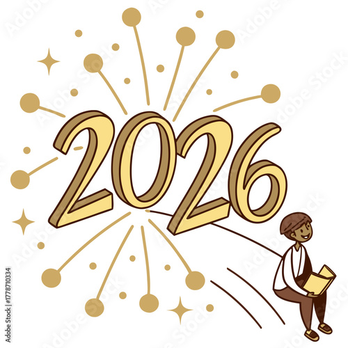 Year 2026 concept illustration with figure looking into future