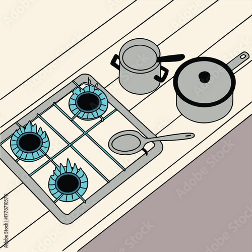 Realistic Double Burner Gas Stove with Blue Flame