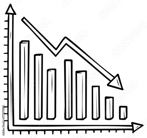 Drawn Bar Chart Showing Downward Trend With Arrow