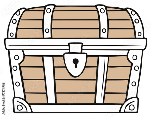 Vintage pirate treasure chest cartoon with a domed lid and secure lock illustration