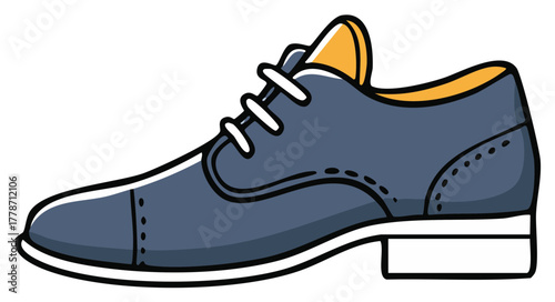 Stylized Blue Leather Dress Shoe with Laces Illustration Menswear Footwear