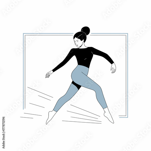 An elegantly posed female figure in mid-leap, illustrating grace and artistry in the movement, capturing the essence of dance-like motion blended with athleticism.