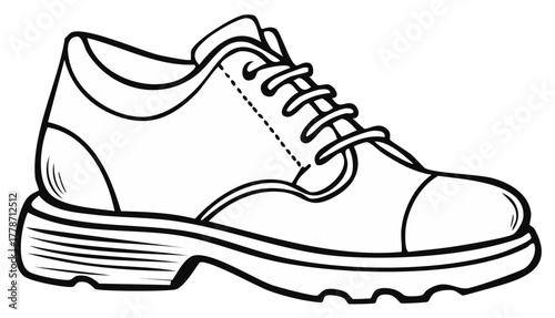 Outlined Leather Shoe with Laces and Thick Sole Footwear Line Art