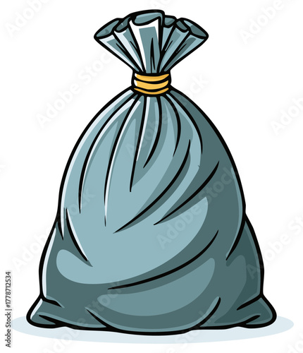 Full Gray Garbage Bag Tied Securely With Yellow Tie