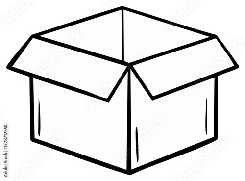 Empty open cardboard box line art illustration for shipping, delivery, and storage concepts