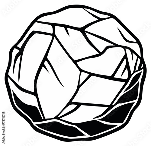 Stylized round cabbage vegetable illustration with intricate fragmented lines