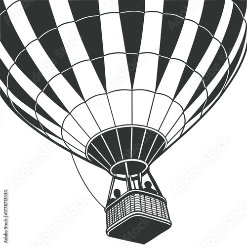 Stylized hot air balloon with passengers ascending