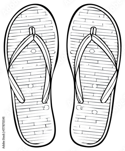 Two Flip Flops Simple Outline Vector Illustration Summer Beach Footwear and Vacation Essential Comfort and Style for Travel Relaxation