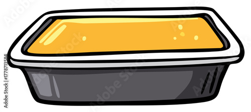 Cartoon Illustration of Yellow Sauce in Rectangular Container for Food Condiment