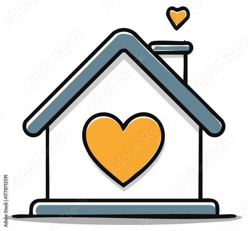 Hand drawn house with hearts symbolizing love family and home