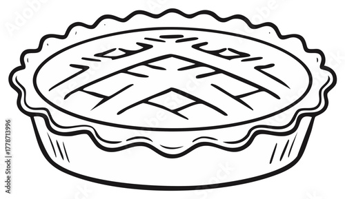 Charming Pie Illustration Featuring Detailed Crust and Lattice Design Line Art