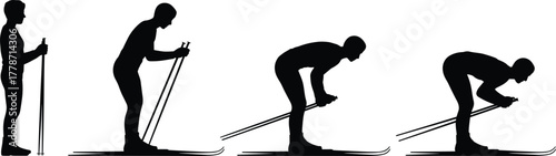 Cross-country, skiing, silhouette, winter, sport, athlete, skier, snow, outdoor, activity, motion, posture, training, exercise, recreation, design, illustration, art, concept, performance, reference