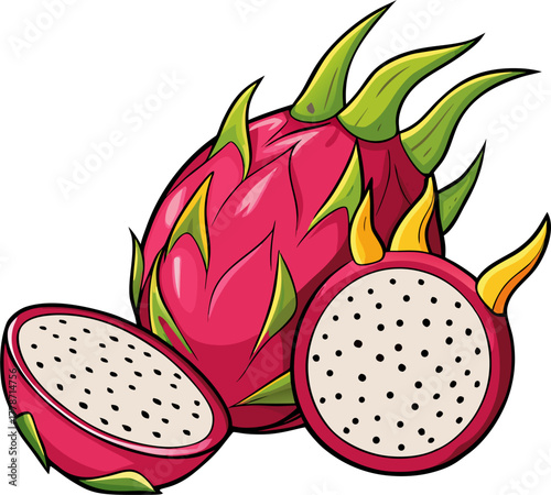 Dragon Fruit Vector Art | Exotic Tropical Pitaya Illustration | Fresh Healthy Food Design