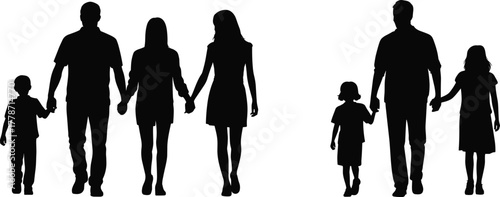 Family, silhouette, people, holding, hands, parents, children, together, unity, bond, lifestyle, group, walking, standing, relationship, love, support, design, illustration, art, concept