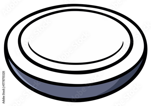 Cartoon Illustration of an Empty Round Plate with a Rim for Food Service Uses and Creative Graphic Design Applications