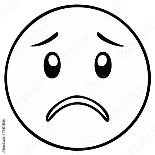 Unhappy Sad Face Emoticon Icon Simple Black and White Line Art Drawing