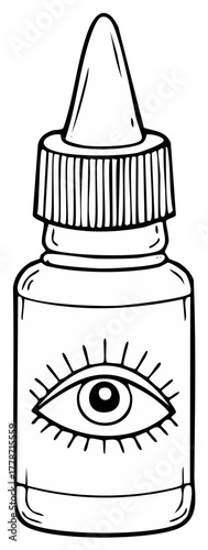 Mystical eye drop bottle with all seeing eye symbol hand drawn illustration