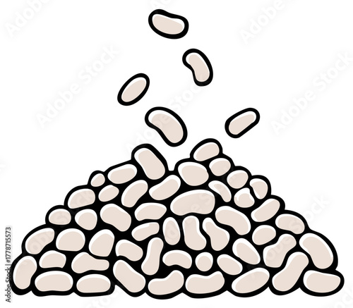 Falling white beans pile cartoon bean illustration simple minimalist style