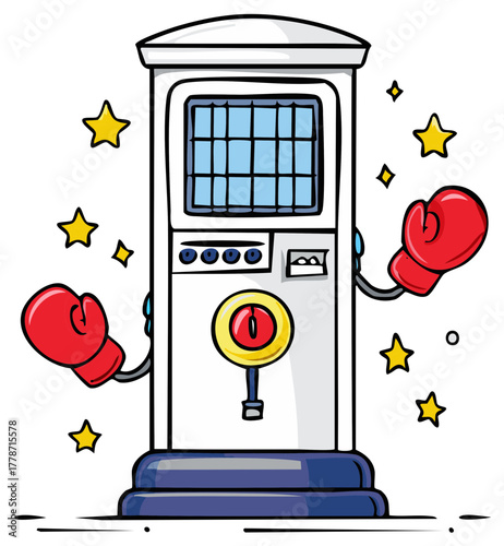 Cartoon vending machine with boxing gloves and stars