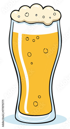 Drawn Beer Glass with Refreshing Bubbles and Frothy Head