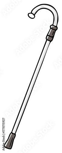 White cartoon walking cane with a curved handle a simple illustration of a common mobility aid