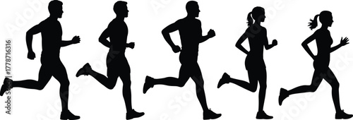 Running, silhouette, people, athletes, sport, fitness, exercise, jogging, training, motion, movement, speed, health, lifestyle, activity, design, illustration, art, concept, posture, reference