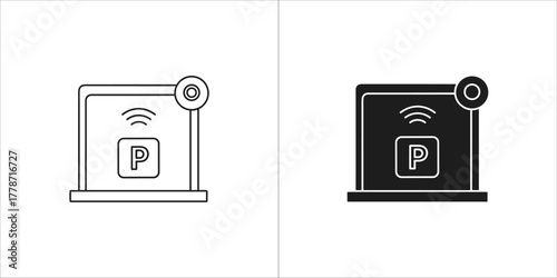 Two icons representing smart parking meter, one outlined and one solid