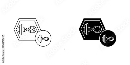 Two icons representing dumbbell and weight, one outlined and one solid