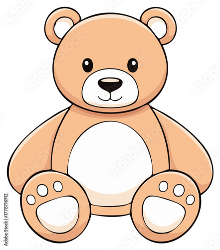 Cute cartoon teddy bear illustration friendly toy with soft brown fur and big paws