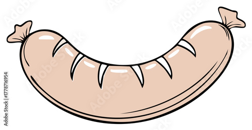 Stylized Frankfurter Sausage with Cut Marks Ready for Cooking Illustration