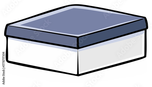 Illustration of closed white box with blue lid used to contain gifts, objects and products