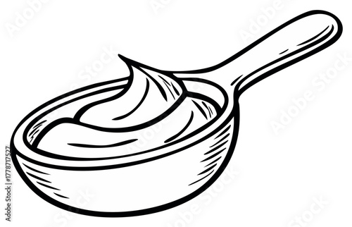 Hand drawn vector illustration of a small bowl or spoon with creamy sauce or dip