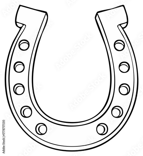 Black and white horseshoe graphic with nail holes symbolizing luck and fortune in traditional western style